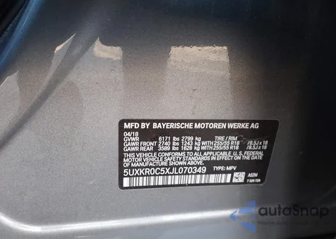 2018 BMW X5 xDrive35I z USA, uszkodzony, nr VIN 5UXKR0C5XJL070349